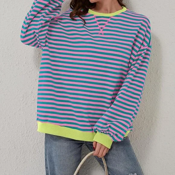 Oversized Striped Neon Sweater - Picture 2 of 14
